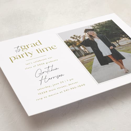 This is a marigold graduation invitations with standard by Ashlee Townsend called grad party time printing on recycled smooth signature in grand