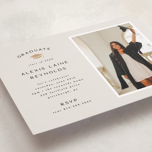 This is a ecru graduation invitations with standard by Hooray Creative called official party printing on recycled smooth signature in grand