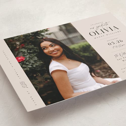 This is a petal graduation invitations with standard by Orasie called invitation with photo printing on recycled smooth signature in grand