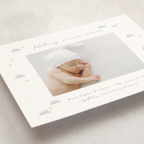 This is a cotton grand birth announcements with standard by Angela Thompson called disney's winnie the pooh night sky printing on signature in grand