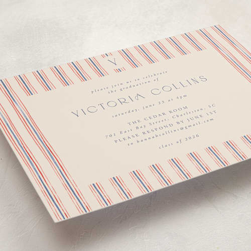 This is a navy graduation invitations with standard by Claudia Orengo called past and future printing on signature in grand