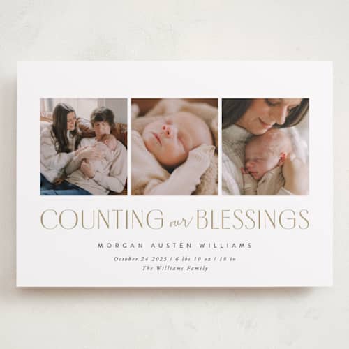This is a snow babys first christmas with standard by Robert and Stella called counting those blessings printing on recycled smooth signature in grand