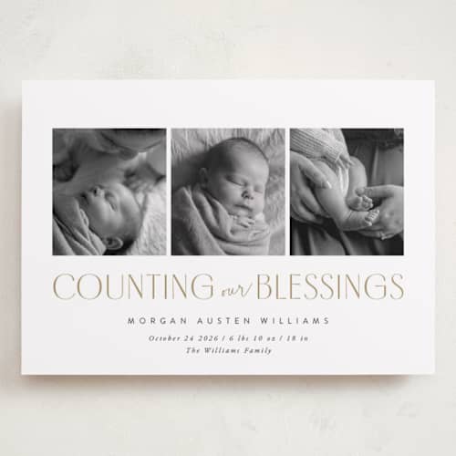 This is a snow babys first christmas with standard by Robert and Stella called counting those blessings printing on recycled smooth signature in grand