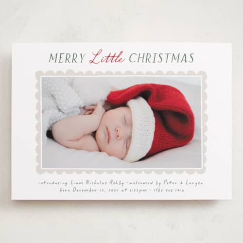 This is a holly babys first christmas with standard by Hooray Creative called merry scallop printing on recycled smooth signature in grand