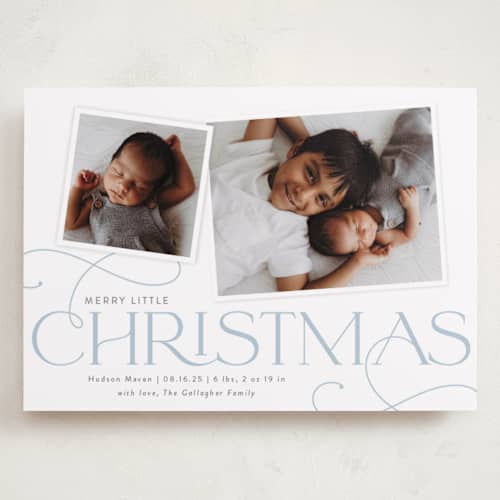 This is a powder babys first christmas with standard by Sarah Brown called little addition printing on recycled smooth signature in grand