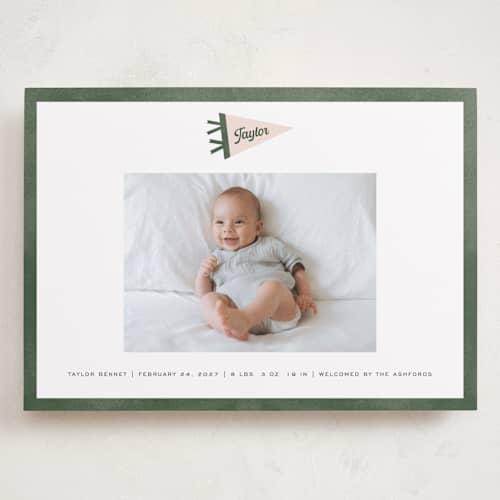 This is a ivy grand birth announcements with standard by Pixel and Hank called pennant printing on recycled smooth signature in grand