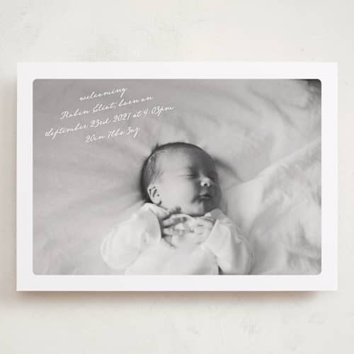 This is a january grand birth announcements with standard by Claudia Orengo called love voucher printing on recycled smooth signature in grand