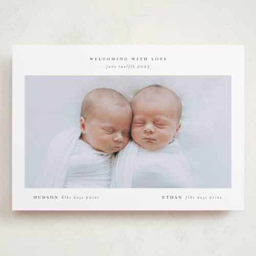 This is a cloud grand birth announcements with standard by Lori Wemple called twin printing on recycled smooth signature in grand