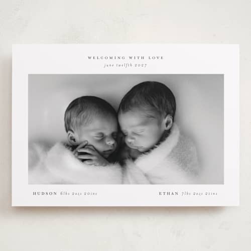 This is a cloud grand birth announcements with standard by Lori Wemple called twin printing on recycled smooth signature in grand