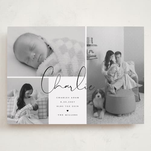 This is a night grand birth announcements with standard by Michelle Taylor called trio of love printing on recycled smooth signature in grand
