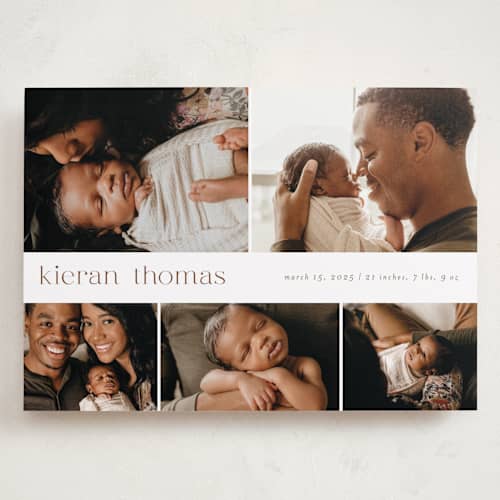 This is a cocoa grand birth announcements with standard by chocomocacino called concha printing on recycled smooth signature in grand