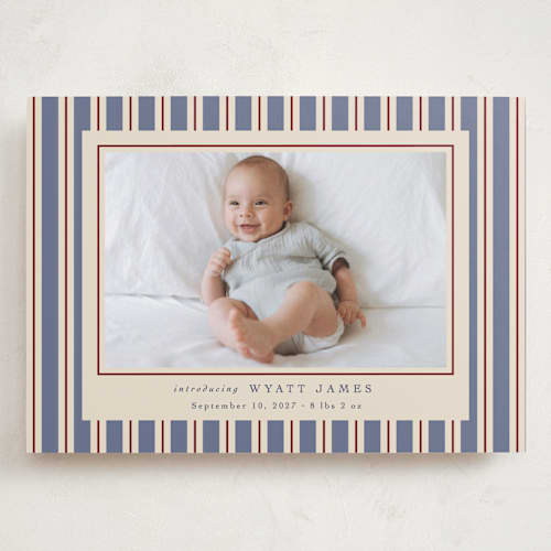 This is a lake grand birth announcements with standard by Robert and Stella called colorful stripes printing on recycled smooth signature in grand