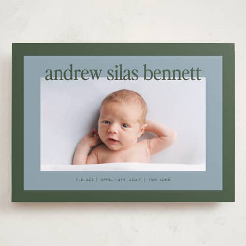 This is a fern grand birth announcements with standard by Kelly Watkins called classic color printing on recycled smooth signature in grand