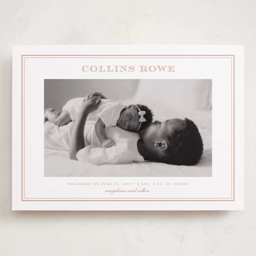 This is a ballet slipper grand birth announcements with standard by Stacey Meacham called engraved printing on recycled smooth signature in grand