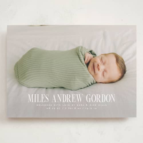 This is a cloud grand birth announcements with standard by Owl and Toad called simply stated printing on recycled smooth signature in grand