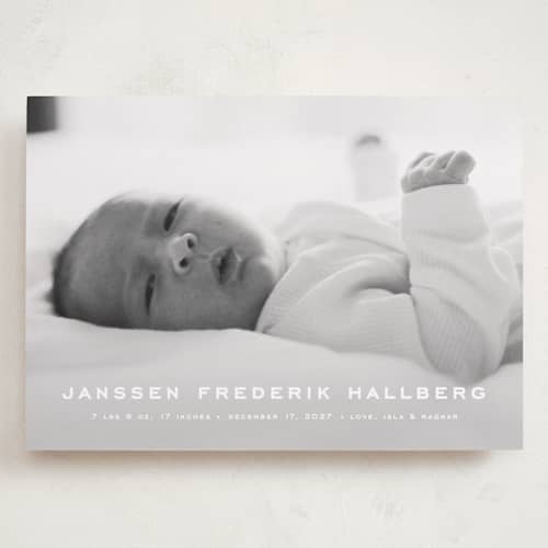 This is a pearl grand birth announcements with standard by chocomocacino called pastizzi printing on recycled smooth signature in grand