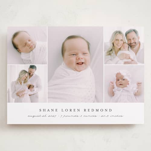 This is a slate grand birth announcements with standard by Brianne Larsen called classically modern printing on recycled smooth signature in grand