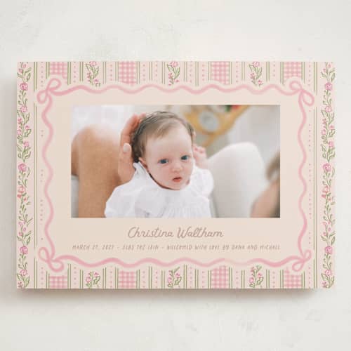This is a ballet slipper grand birth announcements with standard by Creo Study called cottagecore wallpaper printing on recycled smooth signature in grand