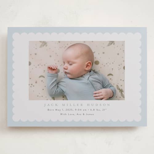 This is a sky grand birth announcements with standard by Nicoletta Savod called charmed printing on recycled smooth signature in grand