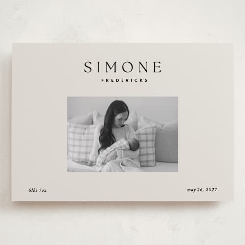 This is a noir grand birth announcements with standard by Jackie Crawford called simone printing on recycled smooth signature in grand