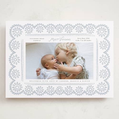 This is a cloud grand birth announcements with standard by Laura Hankins called handdrawn eyelet printing on recycled smooth signature in grand