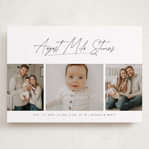 This is a cloud grand birth announcements with standard by Lea Delaveris called me times three printing on recycled smooth signature in grand