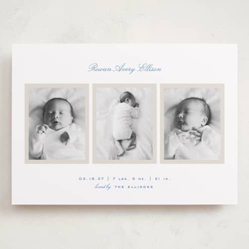This is a tugboat grand birth announcements with standard by Alexandra Cohn called opus printing on recycled smooth signature in grand