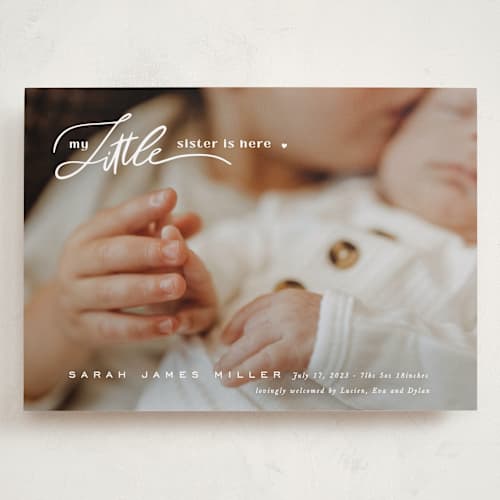 This is a cotton grand birth announcements with standard by Creo Study called sibling intro printing on recycled smooth signature in grand