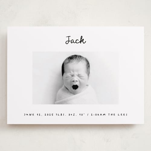 This is a snow grand birth announcements with standard by AK Graphics called cursive printing on recycled smooth signature in grand