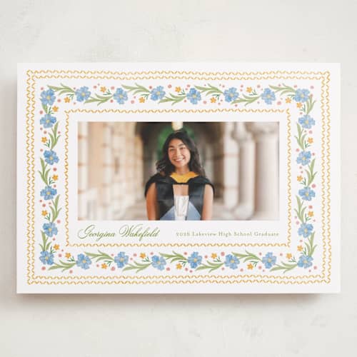 This is a sky graduation announcements with standard by Melanie Kosuge called blooming printing on recycled smooth signature in grand