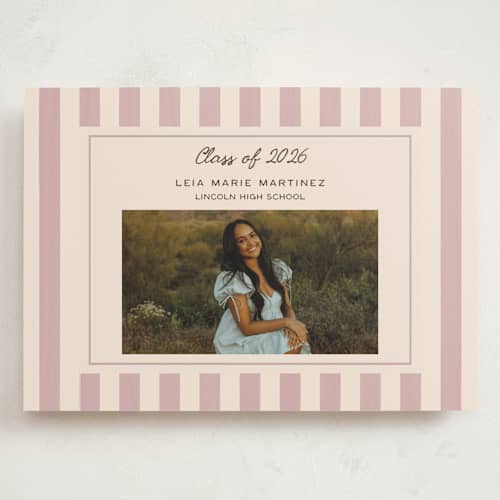 This is a blush graduation announcements with standard by Ani Somi called grad stripes printing on recycled smooth signature in grand