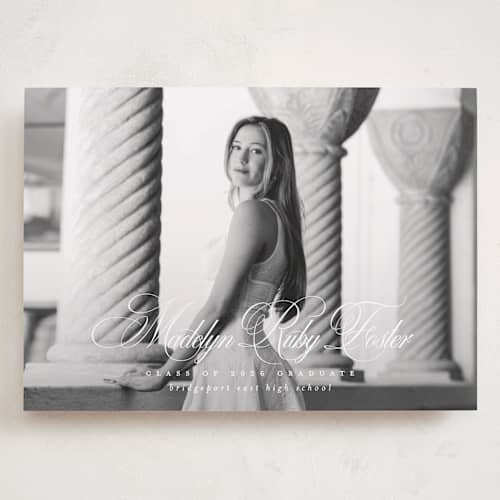 This is a salt graduation announcements with standard by Lea Delaveris called with a flourish printing on recycled smooth signature in grand