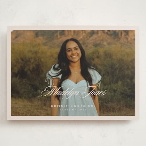 This is a sand graduation announcements with standard by Megan Cash called fluid printing on recycled smooth signature in grand
