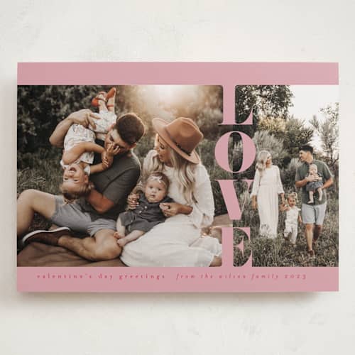 This is a dusty rose valentines day with standard by Heather Cairl called grad year printing on recycled smooth signature in grand