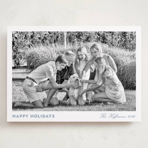This is a lake holiday photo cards with standard by Annie Shapiro called primrose printing on recycled smooth signature in grand