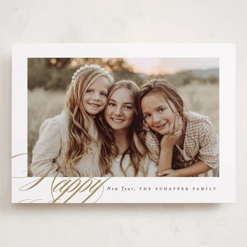 This is a caramel holiday photo cards with standard by Brooke Chandler called golden joy printing on recycled smooth signature in grand
