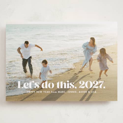 This is a snow holiday photo cards with standard by Lea Delaveris called let's do this printing on recycled smooth signature in grand