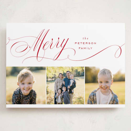 This is a cranberry holiday photo cards with standard by Janean Hinger called merrily printing on recycled smooth signature in grand