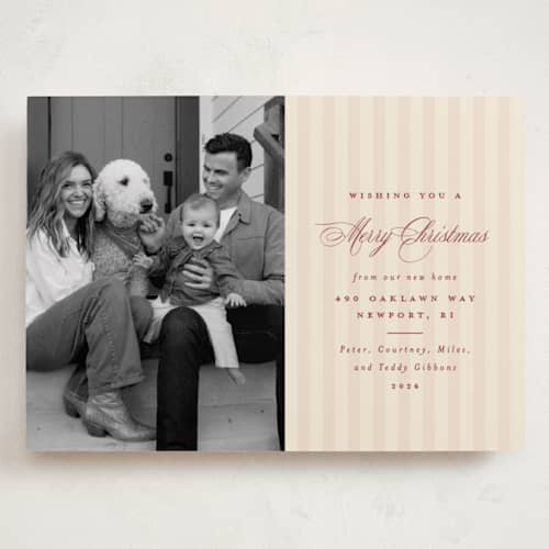 This is a stocking holiday photo cards with standard by Olivia Raufman called charming stripe printing on recycled smooth signature in grand