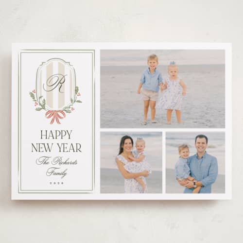 This is a snow holiday photo cards with standard by Robert and Stella called striped crest printing on recycled smooth signature in grand