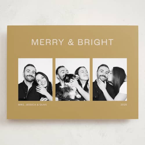 This is a canary holiday photo cards with standard by seulghi called bright trio printing on recycled smooth signature in grand