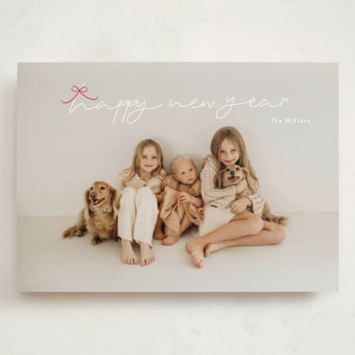 This is a holly holiday photo cards with standard by Phrosné Barwood called little cute bow printing on recycled smooth signature in grand
