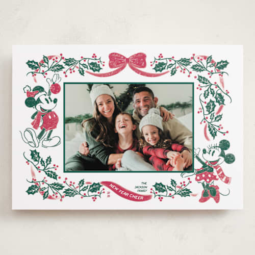This is a fir holiday photo cards with standard by Jenna Holcomb called disney's retro mickey printing on recycled smooth signature in grand