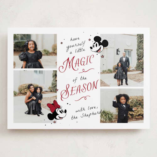 This is a cherry holiday photo cards with standard by letterfix called disney's mickey minnie magical season printing on recycled smooth signature in grand