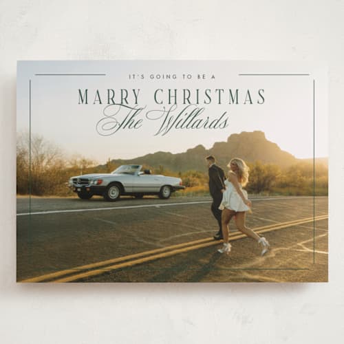 This is a mistletoe holiday photo cards with standard by Keen Peachy called marry christmas printing on recycled smooth signature in grand