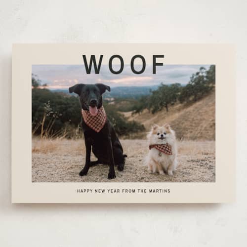 This is a cream holiday photo cards with standard by Ani Somi called big bold type printing on recycled smooth signature in grand