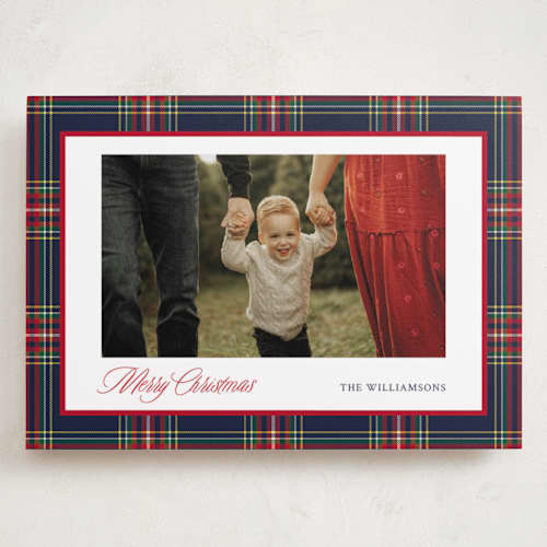 This is a navy holiday photo cards with standard by Cindy Reynolds called navy baby printing on recycled smooth signature in grand