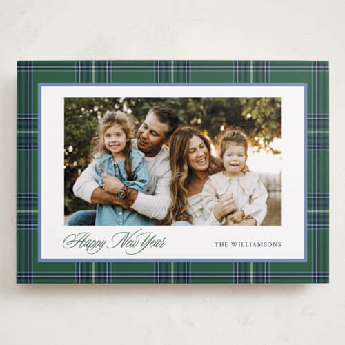 This is a evergreen holiday photo cards with standard by Cindy Reynolds called navy baby printing on recycled smooth signature in grand