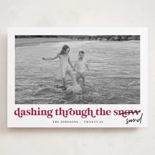 This is a sugar plum holiday photo cards with standard by Louise Kay called dashing holiday printing on recycled smooth signature in grand