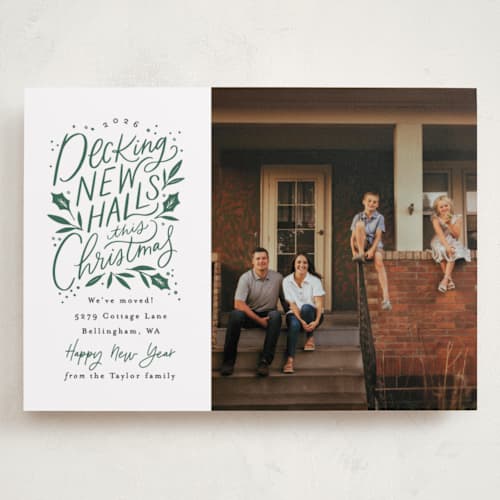 This is a pine holiday photo cards with standard by Alethea and Ruth called decking new halls printing on recycled smooth signature in grand